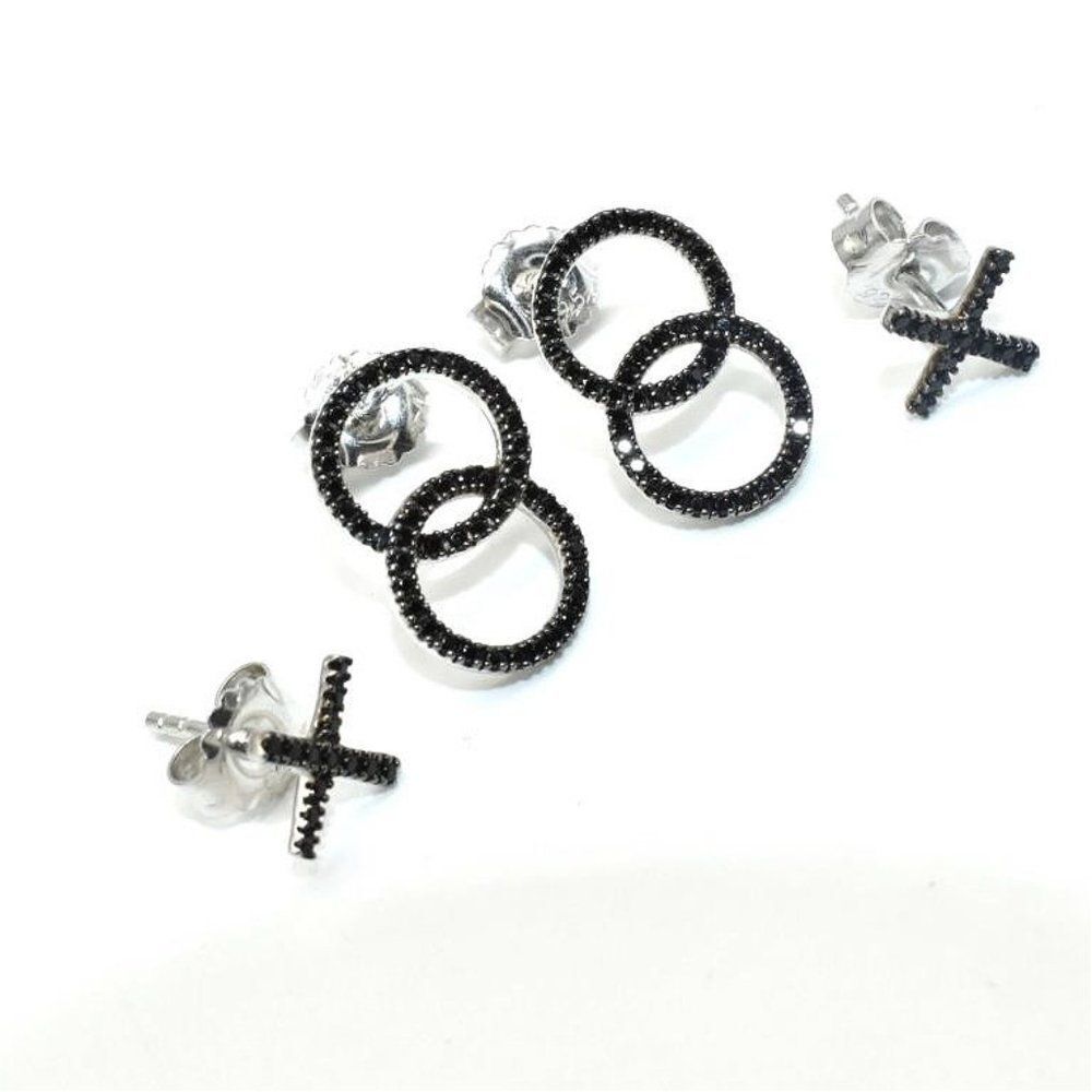 New Black Spinel Xs And Os Rhodium Plated Earrings
